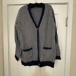 Tory Burch Navy and White Patterned Cardigan